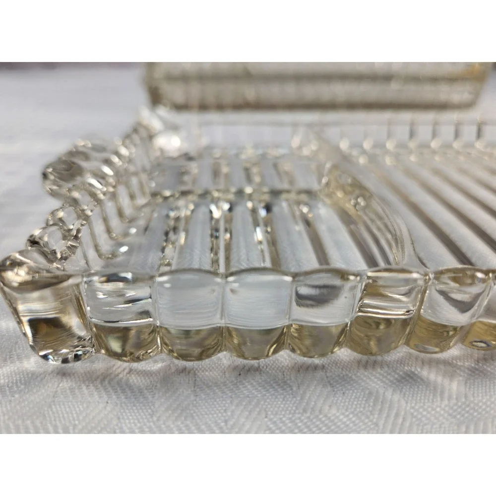 4 Hazel Atlas Crystal Snack Plates Trays Vintage Snack Drink & Ashtray Slots